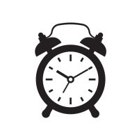 Black alarm clock icon isolated on white background. Classic old alarm clock. Vector Illustration